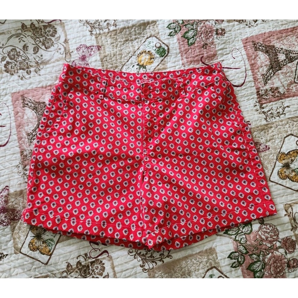 St John's Bay Women's 5" Shorts Red & White Design Pockets Cotton Size 32